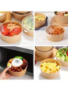 Set 10/5 buah Mangkuk Kertas Sekali Pakai Tebal dengan Tutup Transparan, Mangkuk Kertas Kraft untuk Piknik Musim Semi, Pesta Pernikahan, Penyimpanan Makanan di Kulkas, Makanan Bawa Pulang, Pesta Liburan, Wadah Camilan & Buah - MultiWarna - View 6