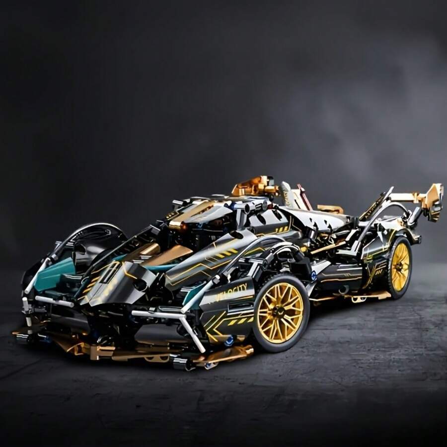1 Set Limited Edition Supercar Model Kit, Stylish Black & Gold Color, DIY Mechanical Assembly, High-Quality ABS Plastic, Stackable Vehicles, Building Blocks Set, Model Making, Youth Car Toy, 800+ Pieces
