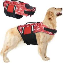 Adjustable Dog Life Jacket, High Buoyancy Reflective Pet Life Vest With Rescue Handle, Asymmetrical Pattern, Suitable For Medium And Large Dogs - Red - View 10