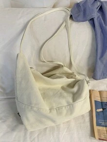 1 chiếc túi xách tay dáng dài (hobo) bằng vải canvas màu kaki trơn, dung tích lớn, có khóa kéo, thích hợp cho nữ và đi làm hàng ngày. - Nhiều màu - Xem 4