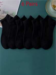 6 Pairs Black Ankle Socks (Polyester) - Black - View 7
