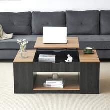 Coffee Table WF311892AAZ With Lift-Top Function - 109.5 Cm, Grey Frame, Elegant Design, Storage Space Under The Tabletop - Gray + Wood - View 2