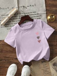Atasan Bayi Perempuan Minimalis Motif Kotak-kotak Grafiti & Huruf, Leher Bulat, Lengan Pendek, Lucu - Mauve Purple - View 4