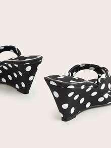 Women's Black & White Polka Dot Open Toe Slip-On Platform Sandals - Black - View 5