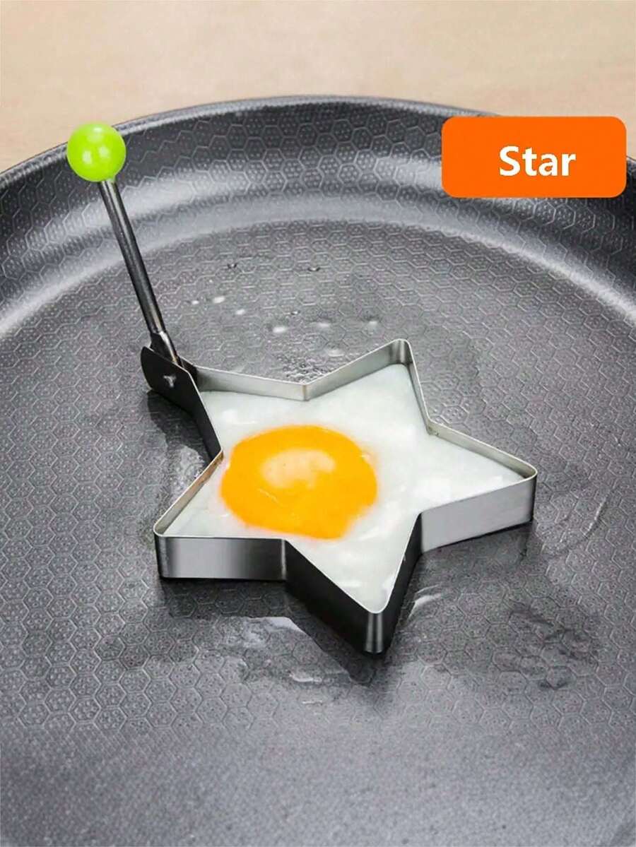 4pcs Stainless Steel Egg Mold Set - Round, Flower, Star, Heart Shapes, Non-Stick Pancake & Egg Shaper, RV Kitchen Accessories; No Electricity Needed To Make Shaped Pancakes And Eggs, Cafeteria Kitchen Egg Cooking Tool, Bento Lunch Box Maker.