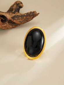 1pc Vintage Oval Unique Ring, Suitable For Party Jewelry, Holiday Gift For Women, Great For Casual Wear And All Seasons - Black - View 3