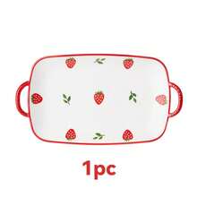 Bộ 1/2 đĩa sứ 12 inch, đĩa hình cá họa tiết dâu tây dễ thương, phụ kiện nhà bếp, đĩa hấp lớn, đĩa sushi, đĩa mì Ý, dùng được trong lò vi sóng, lò nướng và máy rửa chén, thích hợp cho gia đình, nhà hàng, tiệc tùng, quà tặng Ngày của Mẹ, quà Phục Sinh. - Xem 12