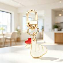 1pc Creative Hand Heart Shaped Keychain, Vintage Alloy Keyring With Cute Gesture, Romantic Decoration For Girls, Elegant Small Gift For Party - Multicolor - View 6