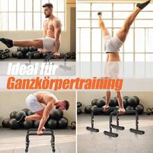 Two high-load-bearing training supports are perfect for push-ups, dips, sit-ups, and handstands, making them ideal for home gyms, parks, travel, and everyday workouts. They also make a great gift for men and fitness beginners. - A - Übersicht 3