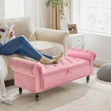 Ottoman Storage Bench,Sofa Bench,Foot Rest Stool,Velvet End Of Bed Bench,Storage Box With Lid, Entryway Bench,168 KG Load Capacity - 粉色 - 查看 4