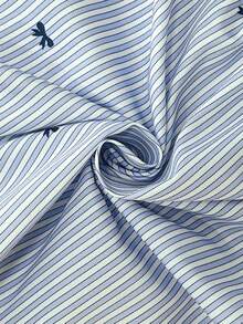 Women's Contrast Color Patchwork Collar Striped Casual Shirt Spring - Baby Blue - View 9