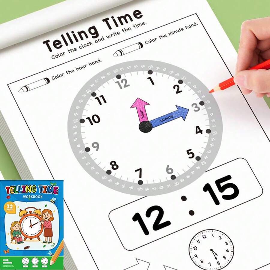 32-Page Time Recognition Cognitive Clock Model Workbook, Time Learning Training, How To Draw Step-By-Step Coloring Book, Suitable For Children, Elementary Math, Teacher Resources, Parent-Child Enlightenment, Educational Stationery, Back To School, Graduation, Party Gifts - Clock Model Book - View 1