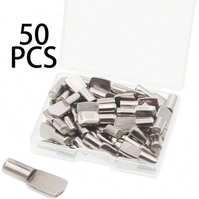 层板钉，50个装，带收纳盒，5毫米层板支撑钉，镀镍橱柜层板钉支架，适用于厨房书架、橱柜、家具、衣柜层板支撑