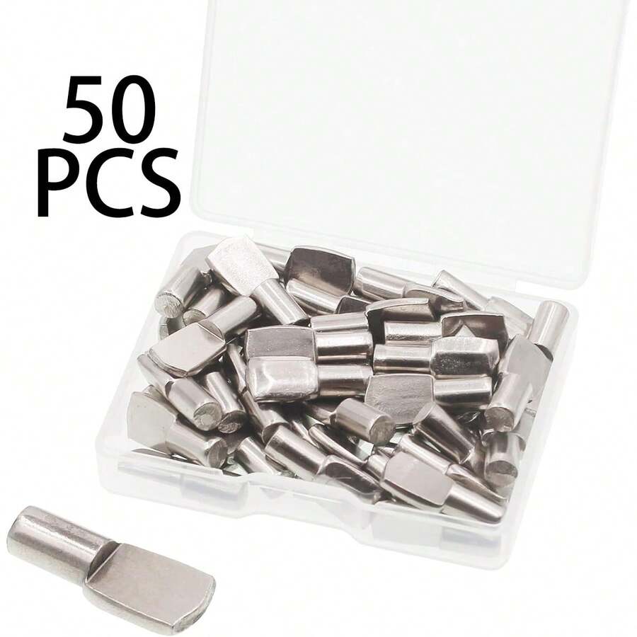 Chốt kệ, 50 chiếc chốt kệ kèm hộp đựng, chốt đỡ kệ 5mm, chốt kệ mạ niken cho tủ bếp, giá đỡ kệ sách, kệ tủ, đồ nội thất, kệ đựng đồ. - 50 cái - Xem 1