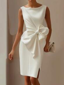 Vestido corto de tirantes con adorno de lazo - Blanco - Ver 1