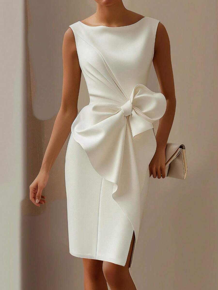 Vestido corto de tirantes con adorno de lazo - Blanco - Ver 1