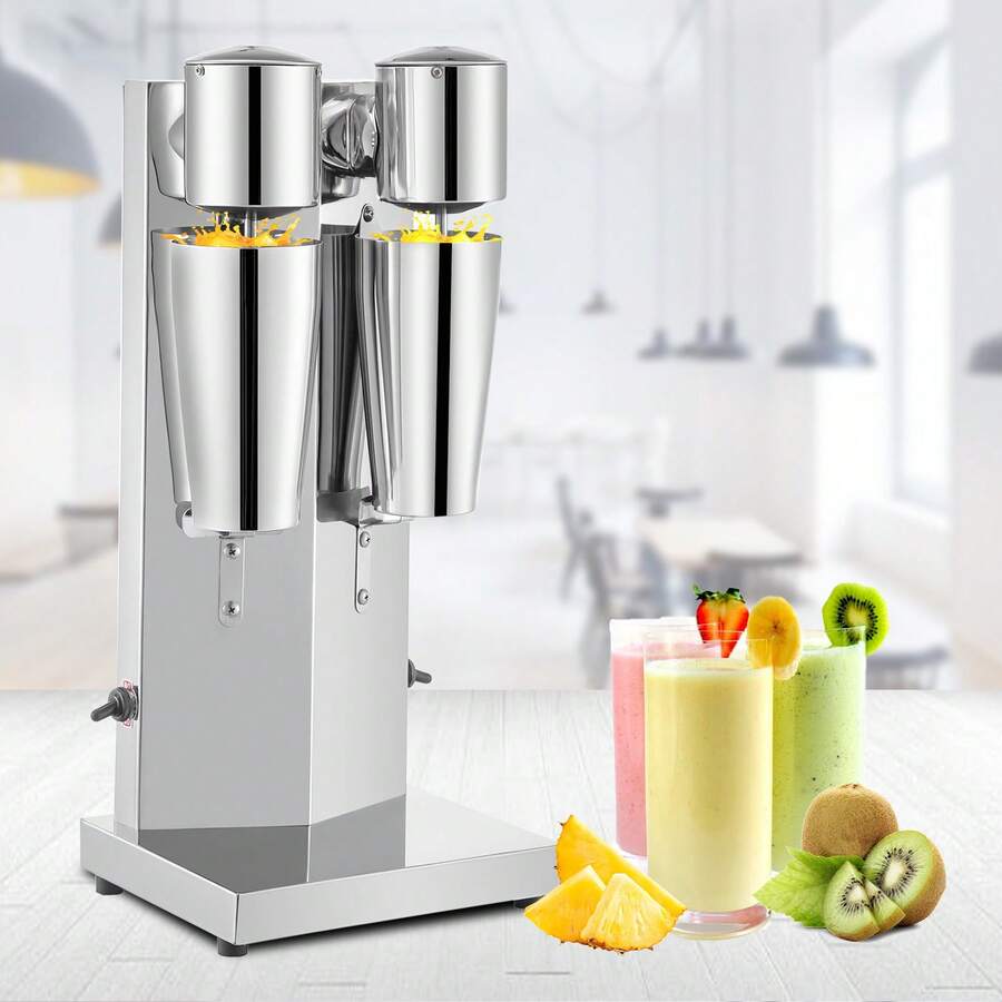 Kit para hacer batidos, máquina para hacer batidos eléctrica de acero inoxidable, máquina para hacer batidos de 180 W, máquina para hacer batidos clásica de doble cabezal con vaso de 800 ml, máquina para hacer batidos plateada, 2 velocidades ajustables - Plateado - Ver 1