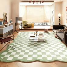 1pc Luxury Fluffy Checkered Carpet, Asymmetrical Wavy Edge Bedroom Decor Rug, Korean Sweet Pink Dressing Room Carpet, Pastoral Artistic Entryway Rug, Multiple Sizes Available, Living Room Carpet, Rug, Area Rug, Small Area Rug, Mat, Home Decor, Washable Carpet - Multicolor - View 4