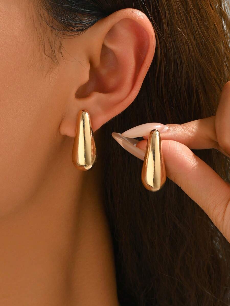 1 Đôi bông tai đinh tán hình chữ C xoắn ốc bằng hợp kim mạ vàng tối giản, thanh lịch và thời trang, bông tai bất đối xứng cá nhân hóa với hình giọt nước, hình bầu dục, hình hạt bí ngô, bông tai mạ điện bằng hợp kim được thiết kế cho phụ nữ đeo hàng ngày, đi làm, dự tiệc, du lịch, quà tặng ngày lễ như Ngày Valentine, Ngày của Mẹ. - Vàng - Xem 1