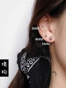 Bộ 10 khuyên tai đinh tán bằng thép không gỉ kiểu hip-hop, có đính bi nhỏ, dành cho nam giới, thích hợp đeo ở sụn tai. - Bạc - Xem 4
