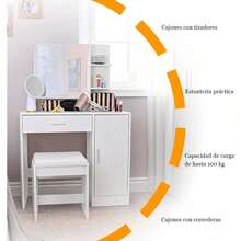 Tocador Blanco Con 2 Cajones, Diseño Moderno Y Funcional - Blanco - Ver 5