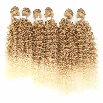 Afro Kinky Curly Hair Extensions Synthetic Hair Bundles 22 Inch 3PCS Hair Weave For Women Ombre Brown Fake Hair