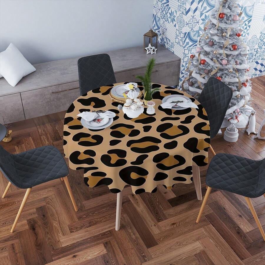 1 chiếc khăn trải bàn họa tiết da báo - Chất liệu polyester có thể giặt máy, khăn trải bàn tròn phù hợp cho các bữa tiệc, đám cưới, dã ngoại, quán cà phê và các buổi họp mặt gia đình, khăn trải bàn tiệc | Khăn trải bàn họa tiết da báo | Khăn trải bàn polyester - Nhiều màu - Xem 1