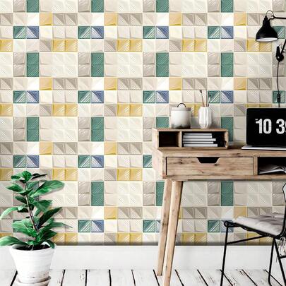 1 Cuộn decal dán tường tự dính, có thể tháo rời, họa tiết hình học lưới màu, chống thấm nước, chống dầu, chịu nhiệt, họa tiết lưới màu tương phản, phủ lớp pha lê, ghép nối liền mạch, dán tường toàn bộ phòng ngủ, đầu giường, tường sau, khu vực văn phòng, cải tạo diện tích lớn, trang trí nhà kiểu Bắc Âu nhẹ nhàng, lắp đặt chắc chắn không cần đinh, quà tặng ngày lễ, trang trí nhà sáng tạo họa tiết hình học lưới màu.