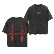 Womb Cursed Choso  Retro Vintage Unisex Oversize Manga Washed Heavyweight Cotton T-Shirt, Gift For Anime Fan, Anime Loversummer Outfits For Womenmens Clothes - 黑色 - 查看 1