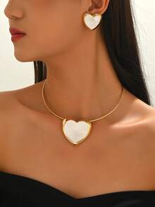 3pcs Exaggerated Geometric Heart Earrings & Necklace Set For Women - Love Set - View 2