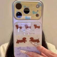 腊肠犬涂鸦手机壳，适用于 13/14/15/16/17 Pro/ProMax/Plus，柔软可爱治愈系，全包防摔保护套 - 彩色 - 查看 2