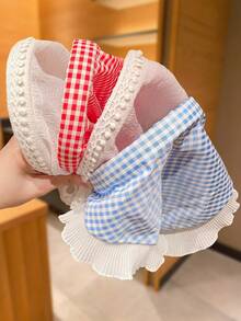 2 pièces Bandeaux à carreaux et dentelle pour femmes, bandeaux triangulaires à carreaux rouges et bleus avec dentelle blanche, style campagne française, convient pour les franges, bandeaux doux et éthérés - Multicolore - Voir 4