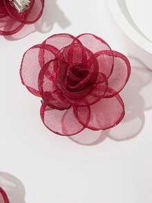 6个可爱玫瑰花发夹，适合日常佩戴和度假 - 酒紅色 - 查看 3