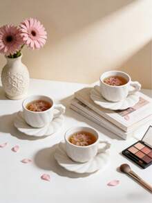 Bộ 6 tách và đĩa cà phê kiểu INS màu trắng tinh khiết, họa tiết dập nổi, thích hợp cho espresso, latte, trà chiều, bao gồm tách và đĩa, tách trà, tách trà sáng tạo, bộ tách thủy tinh kèm khay, tách cà phê, tách thủy tinh dùng trong nhà hàng và gia đình, tách trà, quà tặng độc đáo, quà tặng màu hồng, quà tặng cho nữ, quà tặng ngày lễ, quà tặng tuyệt vời. - Nhiều màu - Xem 5