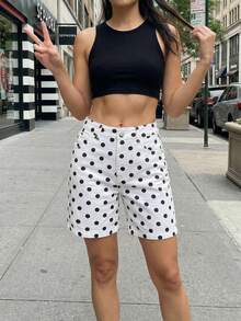 Women's Casual Polka Dot Denim Shorts White Summer - White - View 5