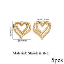 5pcs Stainless Steel 18K Gold Plated Textured Heart Shaped Asymmetrical Pendant, Earrings Necklace DIY Jewelry Making, Suitable For Women - Pendants - View 8