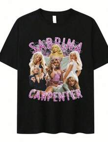 Fashion,All MatchFashion,All MatchSabrina Carpenters Album Short N Sweet T-Shirts Women Summer Y2k Tops Clothing Cotton Harajuku Fashion Men Streetwear T,Sommer,Tops,Top,T Shirt,Cardigan,,Sommer Top,Standard Fit, All Season Wear,Sommer,Tops,Top,T Shirt,Cardigan,,Sommer Top,Standard Fit, All Season Wear - 黑色 - 查看 5