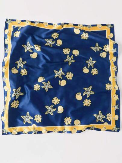 1件装女士时尚夏季沙滩海洋元素海星海藻印花头巾，多功能围巾/头带/发箍，适合日常搭配