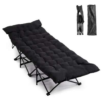 Folding Camping Cot Bed With Soft Pad, Portable Outdoor Cot, Adults Sleeping Bed For Home Office Nap Beach Travel, Black