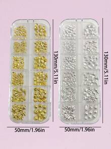 12件金属海星贝壳美甲装饰品，海洋风扇贝贝壳金/银铆钉薄片美甲饰品配件，锌合金美甲贴纸 - 彩色 - 查看 3