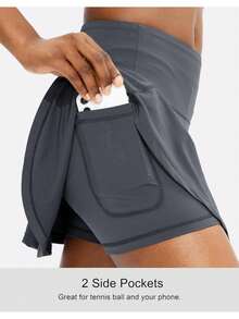 Pleated Tennis Skirt For Women With 4 Pockets Women's High Waisted Athletic Golf Skorts Skirts For Running Casual, Lightweight Athletic Golf Skorts Skirts - 深灰色 - 查看 5