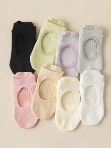 2/4/8 Pairs Women's Socks, Solid Color Assorted, Mesh Backless Non-Slip Dotted Sports Ankle Socks, Suitable For Pilates, Yoga, Indoor Sports, Birthday/Holiday Gifts - Multicolor - View 1