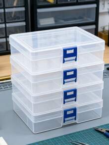 5 piezas Cajas de almacenamiento impermeables - 5 piezas Cajas de plástico transparente grandes con tapas, impermeables, apilables Contenedores de almacenamiento para cuentas, pendientes y artículos pequeños - Organizadores de archivos rectangulares duraderos - Juego de cinco - Ver 13