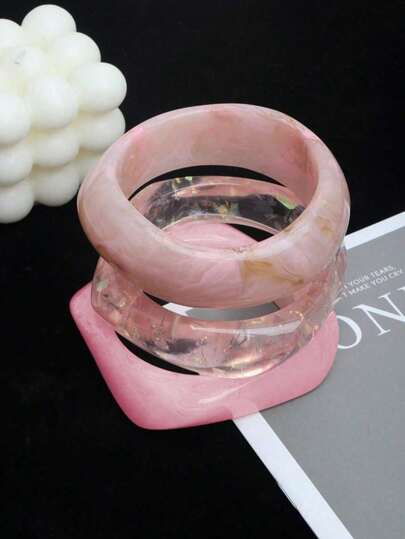 Vintage Personalized Pink Tie Dye Resin Bracelet Set, Suitable For Autumn/Winter Daily Wear