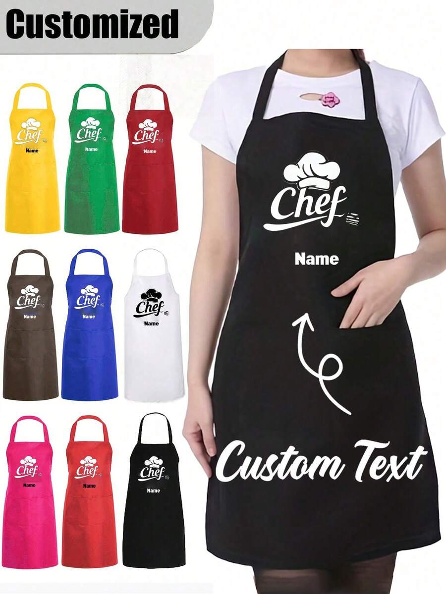 Customized Black Kitchen Cooking Apron, Modern Polyester Oil-Proof Apron, Black Kitchen Apron, Polyester Material Suitable For Gardening, Kitchen And Housework