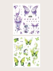 Glitter Gradient Colorful Y2K Butterfly Leaf Floral Pattern Small Arm Temporary Tattoo Stickers, DIY Wrist Ankle Shoulder Neck Collarbone Body Temporary Tattoo Stickers - Multicolor - View 9