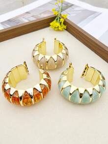 1PC Luxury Multi-Color Resin Gold Plated Multi-Purpose Stretch Watch Band - Chunky Transparent Amber Contrast Color Block 2-In-1 Bracelet With Innovative Universal Connector & 14mm 22mm Spring Bars Compatible With Most Smartwatches & Traditional Watches 38-49mm New Arrival - Multi-purpose Watch Strap - View 3