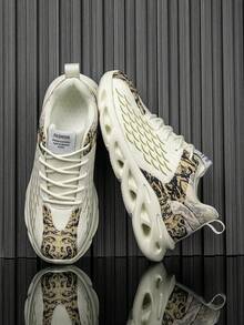 Men's Color-Blocked Retro Sneakers, Breathable Mesh Upper, Stylish Street Outdoor Hiking Shoes, Casual Men's Road Running Shoes. - 米色 - 查看 3