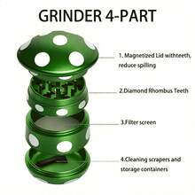 Cute Mushroom Spice Grinder, 4-Piece Herb Grinder With Magnetic Lid & Sharp Teeth, Aesthetic Grinder With Pollen Scraper & Sieve Filter, Unique Toadstool Design For Spices & Herbs, Red Or Emerald Spotted - 綠色的 - 查看 5