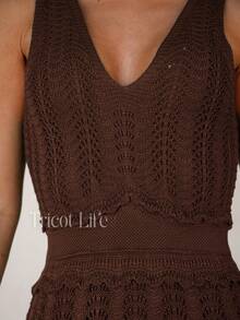 Women's Midi Dress, Knit, Summer, Crochet, Ruffles, Party, Beach, Elegant, Christmas, New Year's Eve, Premium - 咖啡棕色 - 查看 3